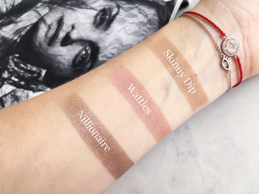 Colourpop swatches: Nillionaire, Wattles, Skinny Dip