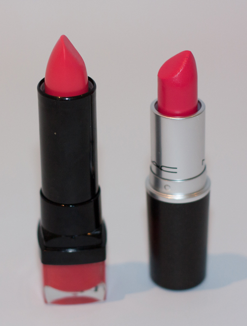Bourjois Rouge Edition no. 11 (L) and MAC Impassioned (R)